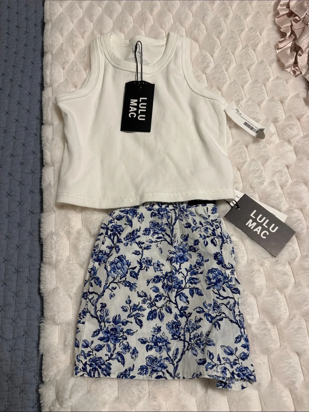 Lulu Mac White Tank & Blue Floral short Set